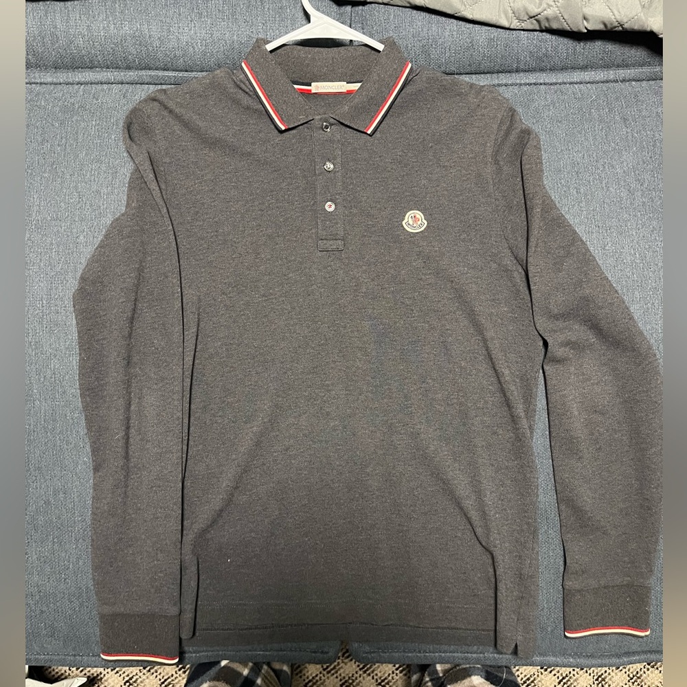 Moncler full sleeve dark grey polo